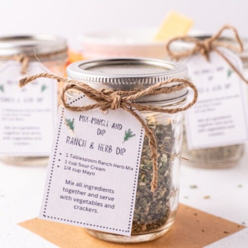 Ranch Herb Dip Mix in a jar with a tag