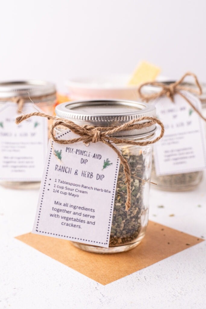 Ranch Herb Dip Mix in a jar with a tag