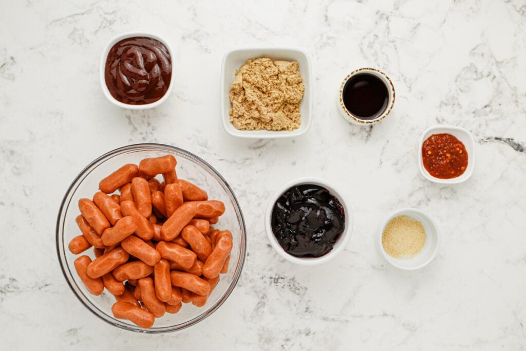 ingredients for Slow Cooker Spicy Sweet BBQ Lil Smokies