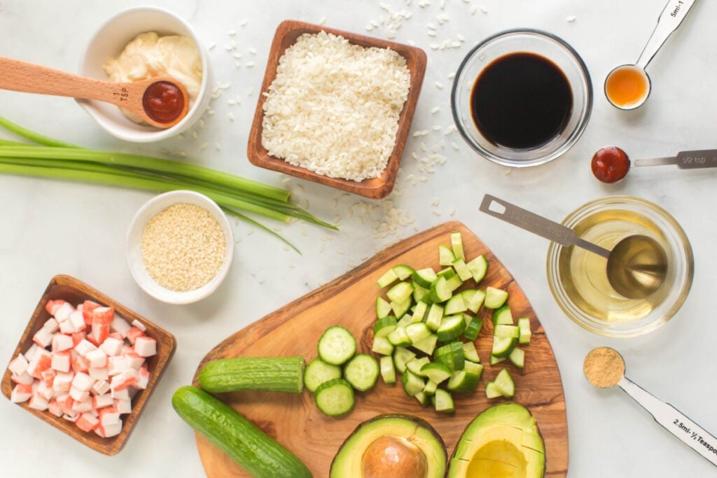 ingredients for California Roll Sushi Cups