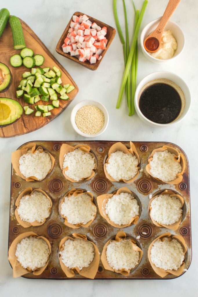 ingredients for California Roll Sushi Cups