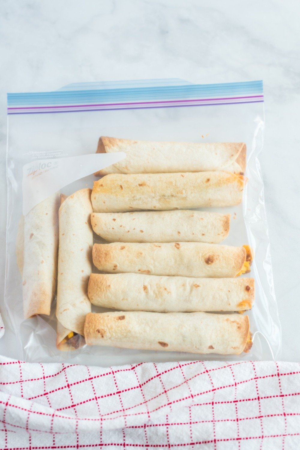 Freezer Friendly Breakfast Taquitos in a ziplock bag