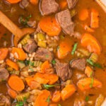 Hearty Beef Barley Soup in a pot