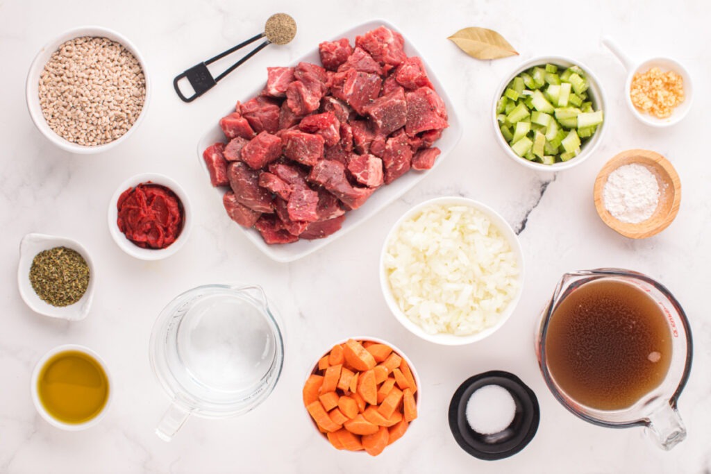 ingredients for Hearty Beef Barley Soup