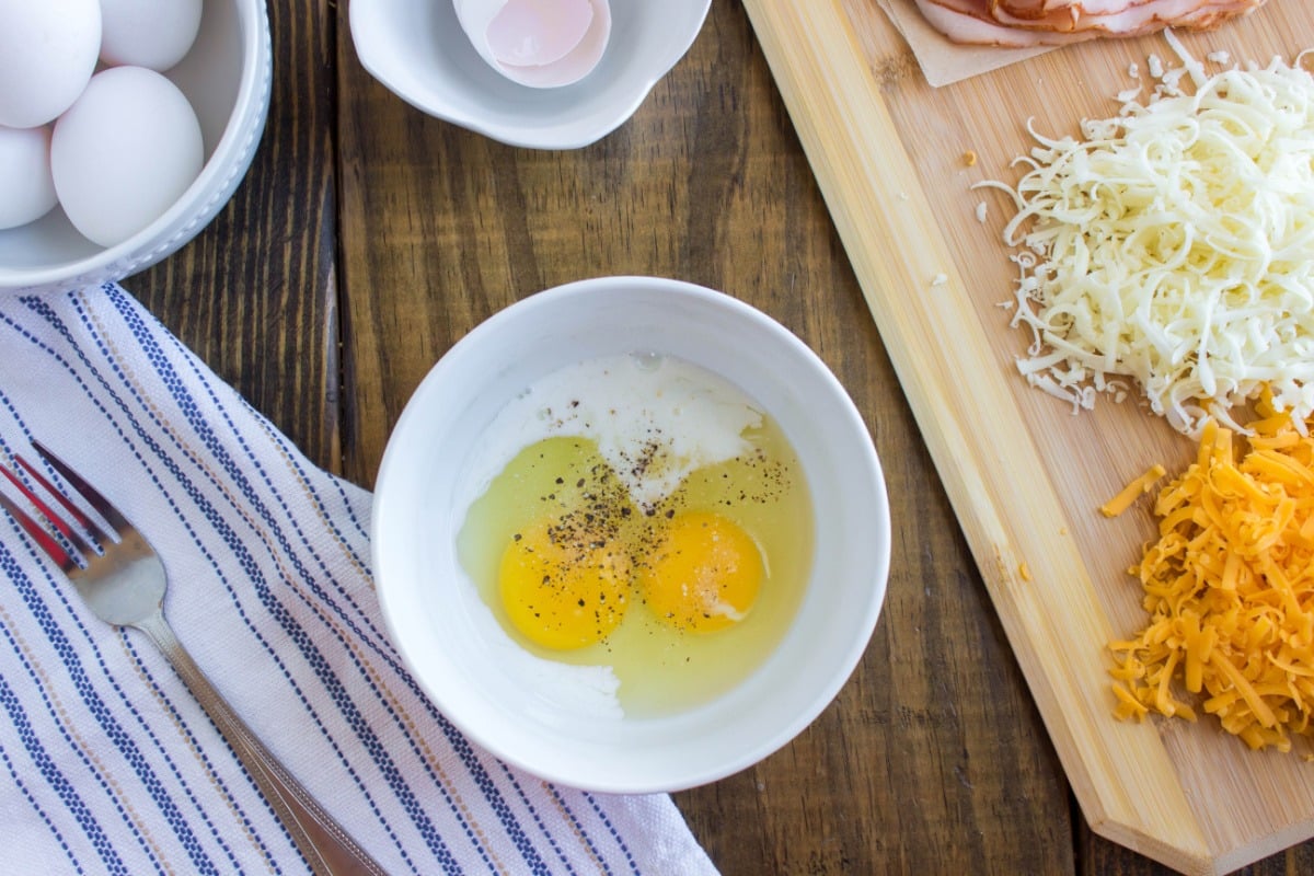 eggs, milk and seasoning in a bowl