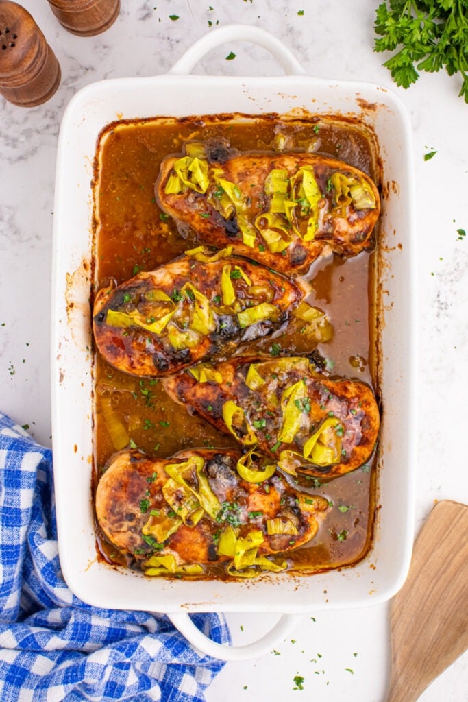 Oven Baked mississippi chicken in a baking dish