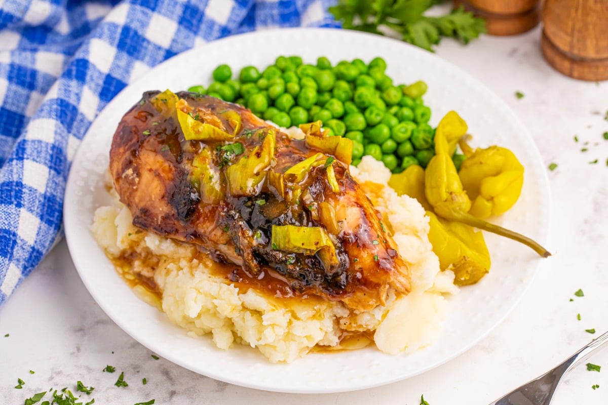 Oven Baked mississippi chicken on a plate