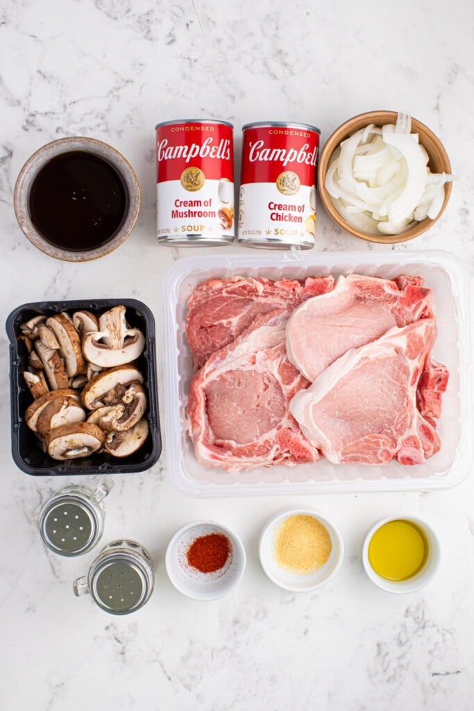 ingredients for Slow Cooker Pork Chops with Mushroom Gravy