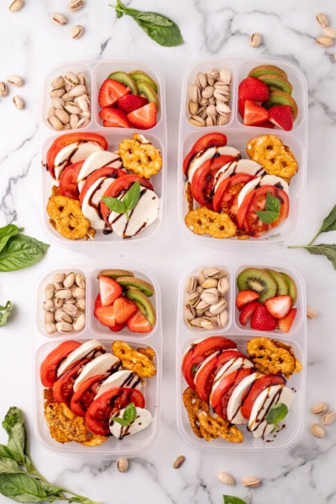 Caprese Easy Lunchbox Idea in 4 lunchboxes