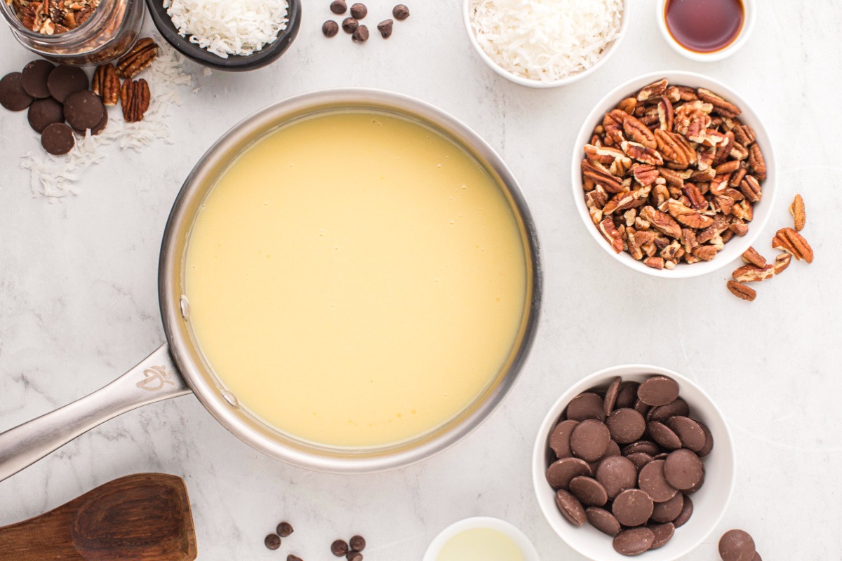 condensed milk mixture in a pan