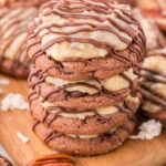 German Chocolate Cake Cookies stacked on a board