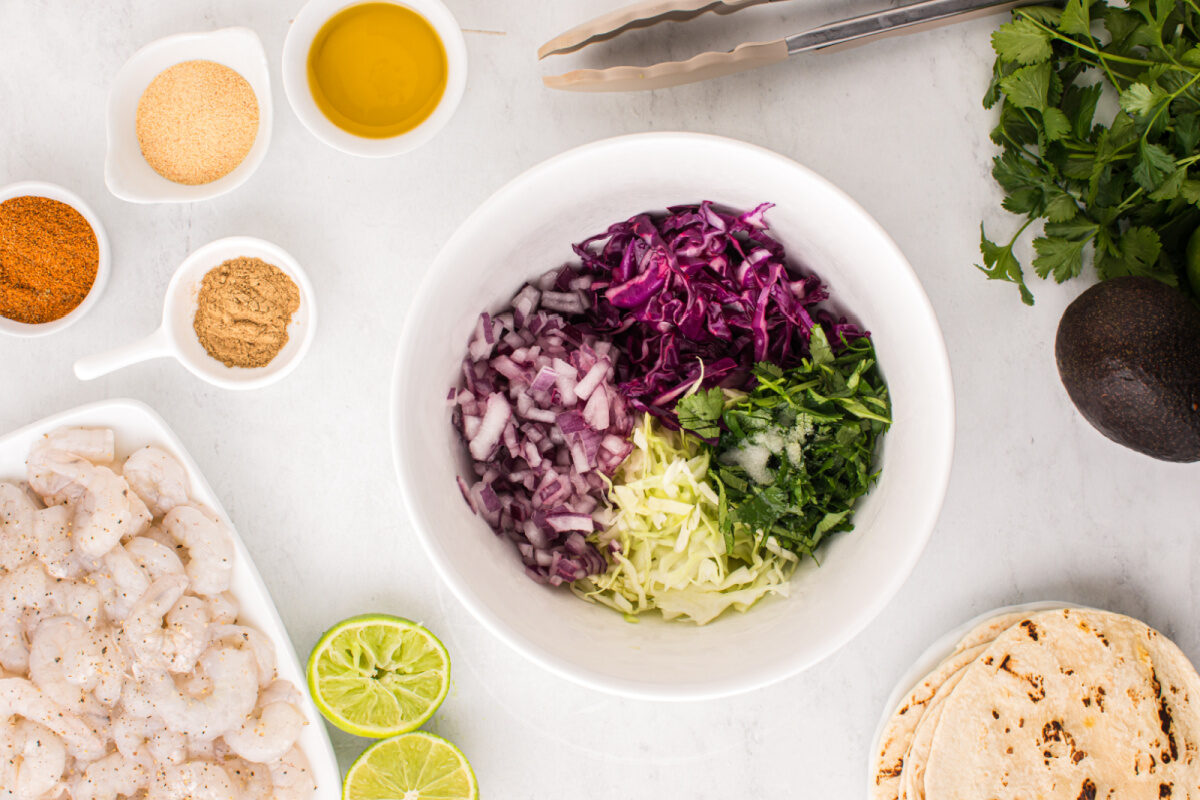 ingredients for slaw in a bowl