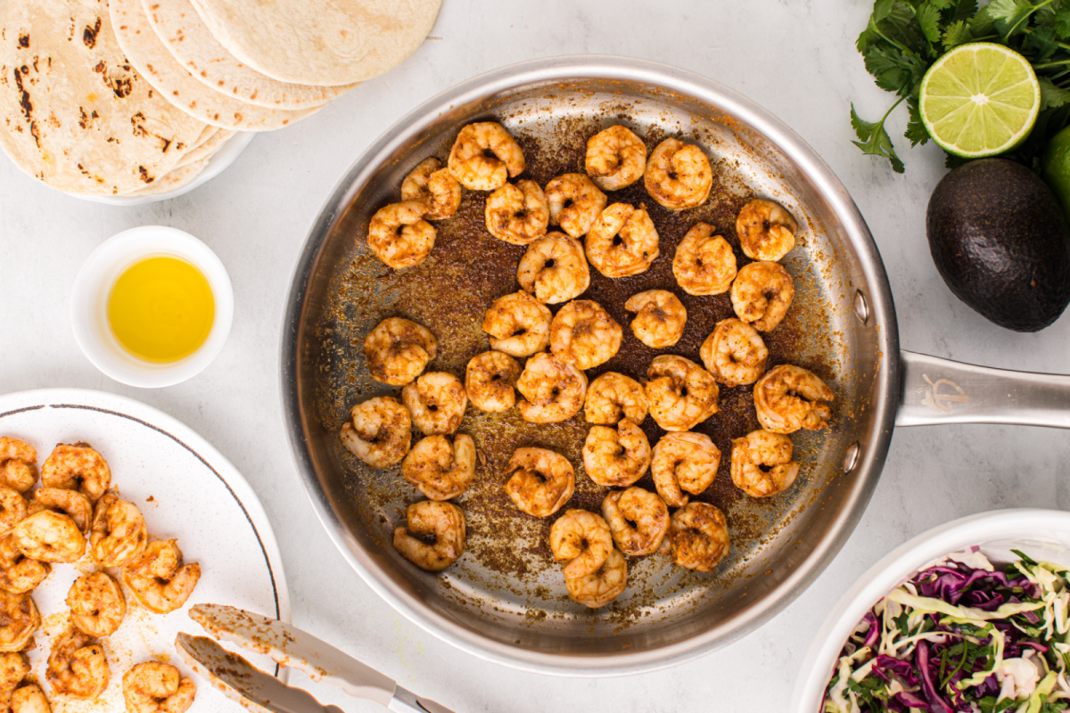 cooked shrimp in pan