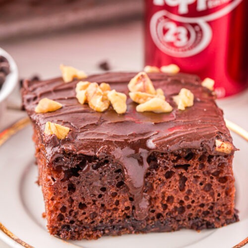 piece of dr. pepper cake on a plate