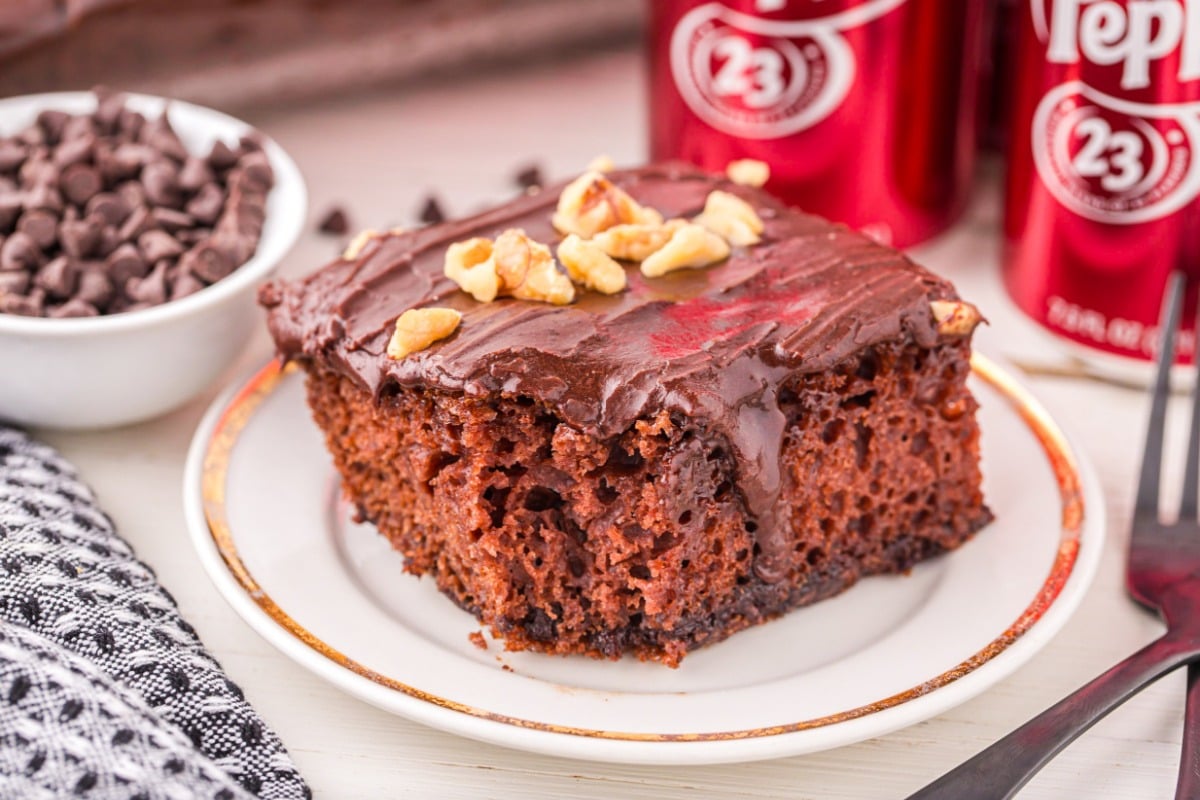 Dr. Pepper Cake on a plate