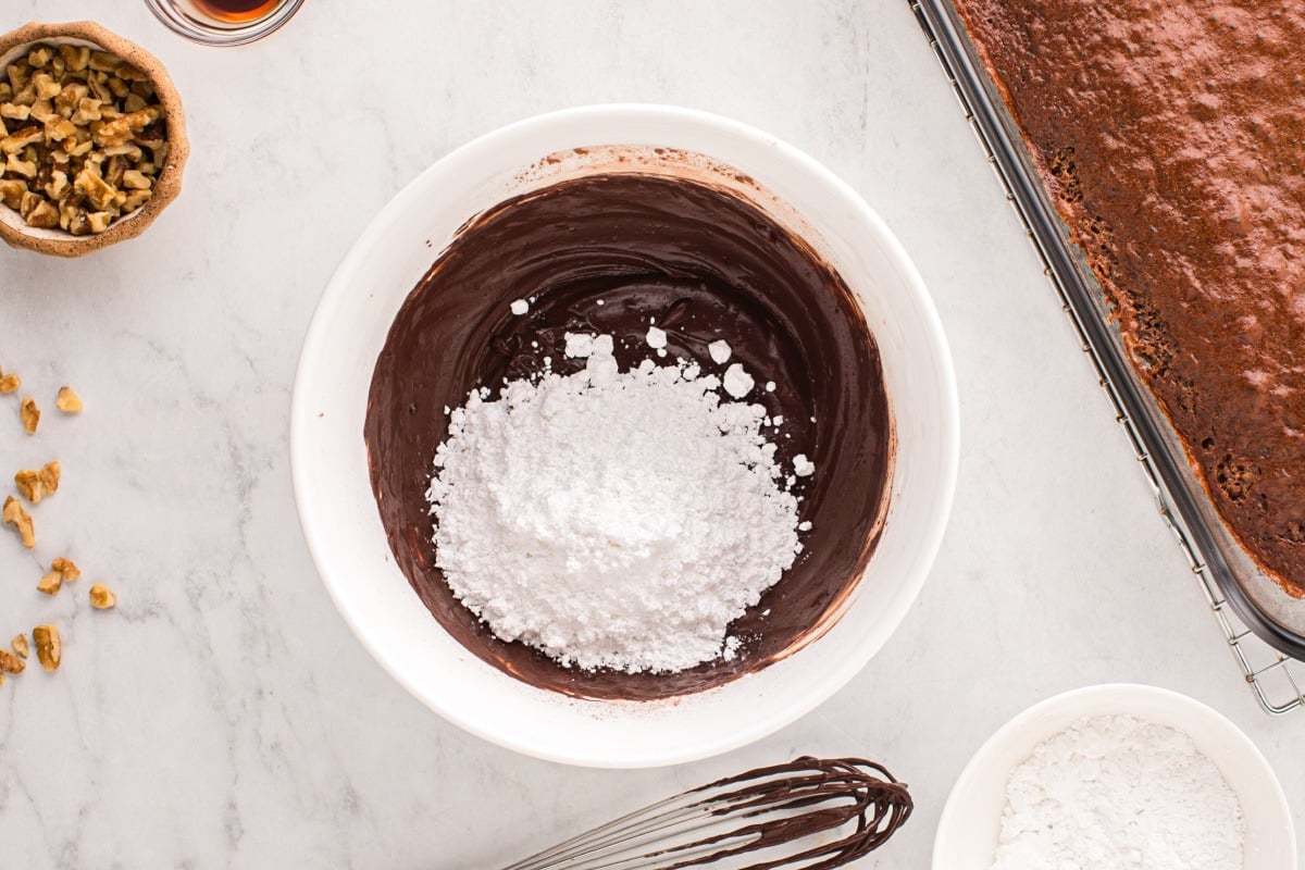 powdered sugar added to frosting bowl