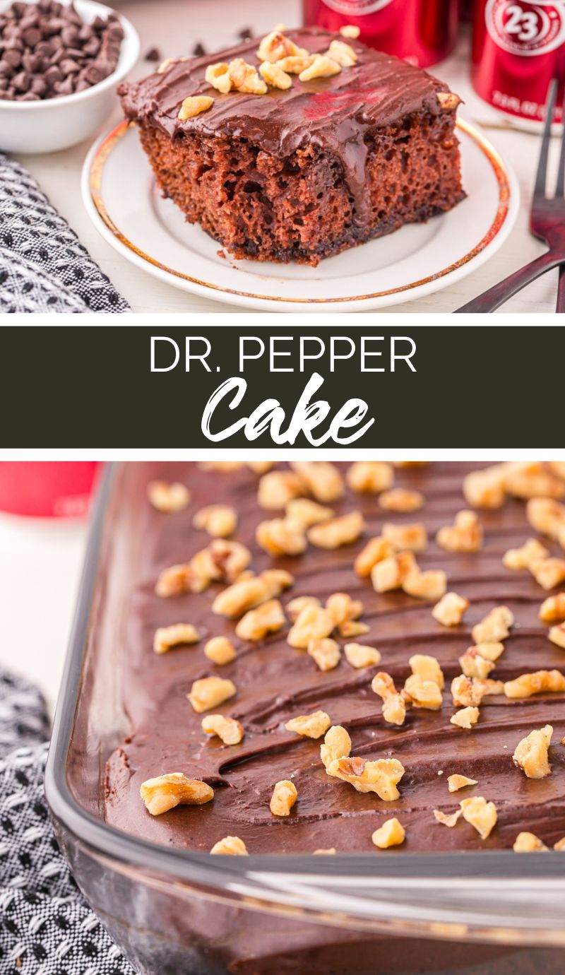This Dr. Pepper Cake recipe combines the unique taste of Dr. Pepper with a soft and airy cake, topped with homemade creamy frosting. via @familyfresh