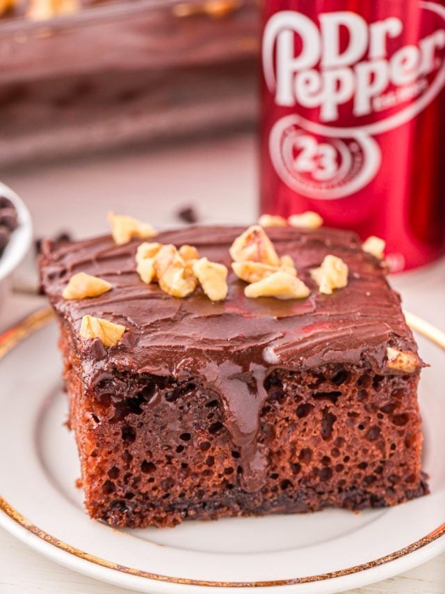 piece of dr. pepper cake on a plate