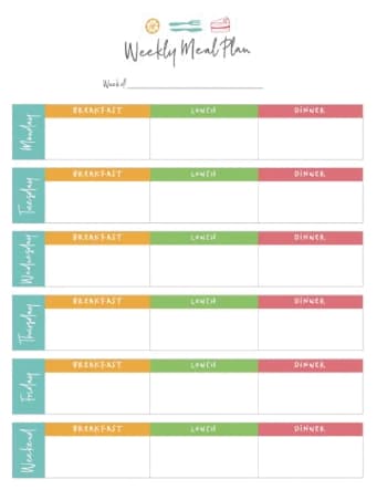 Meal plan printable page preview.