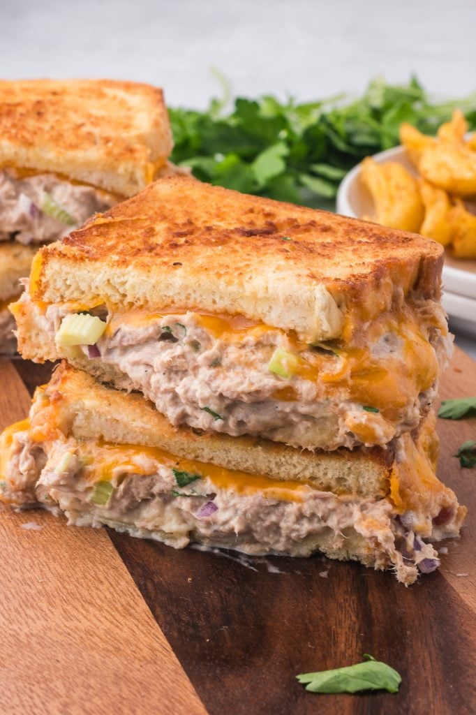 Air Fryer Tuna Melts on a cutting board