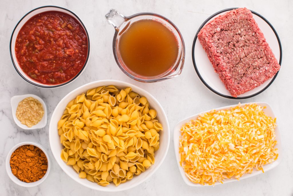 ingredients for Easy One Pot Taco Pasta recipe