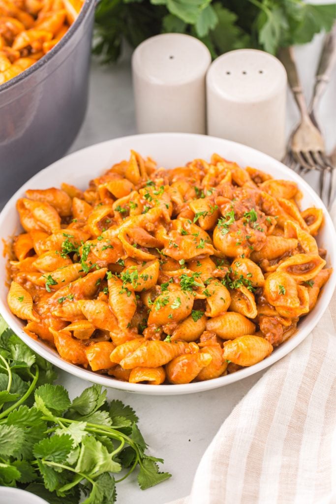 One Pot Taco Pasta Recipe in a bowl