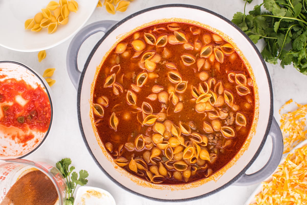 noodles cooking in the pot