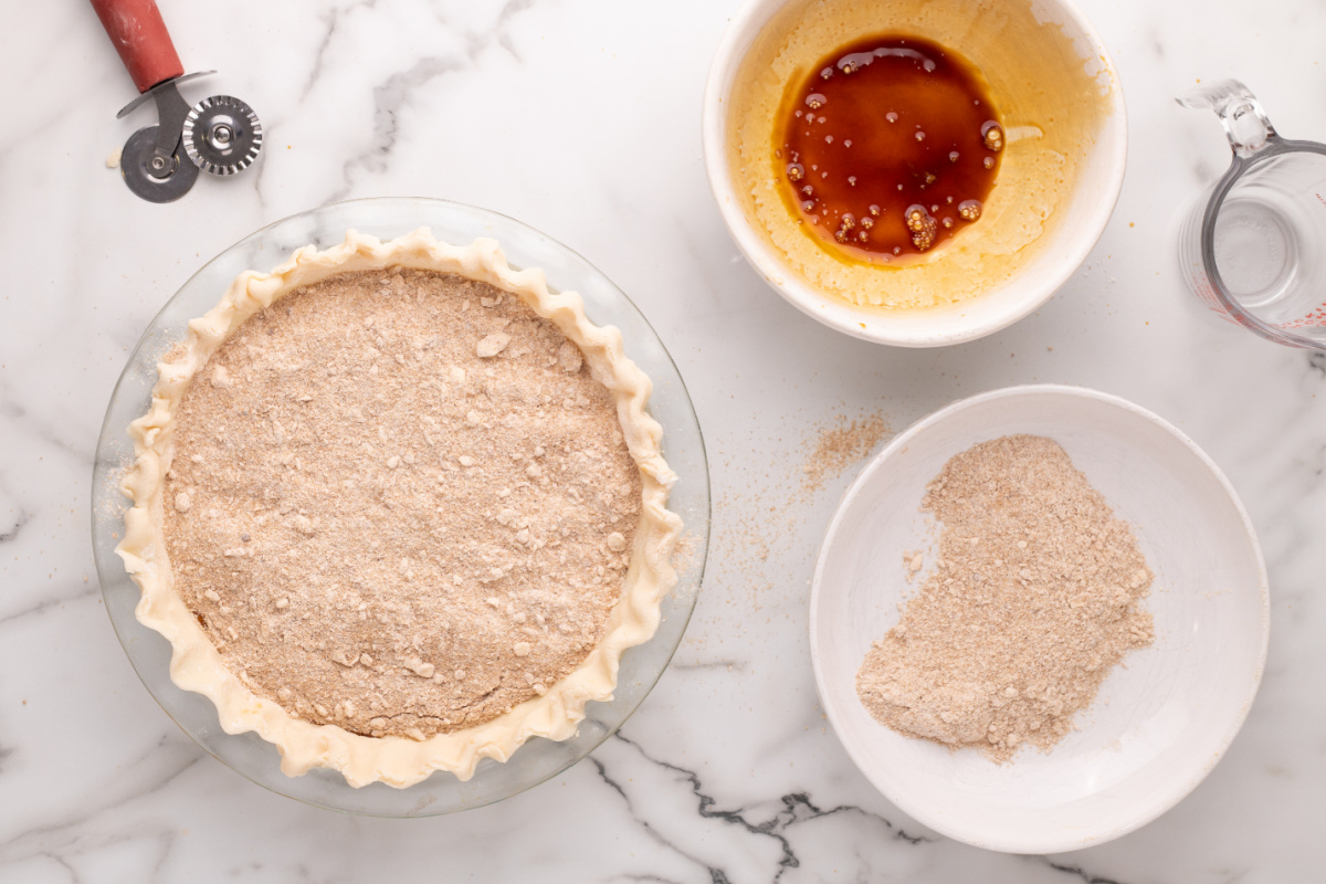 flour mixture sprinkled over pie