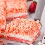 Strawberry Crunch Brownies on parchment paper