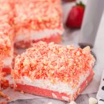 Strawberry Crunch Brownies on parchment paper