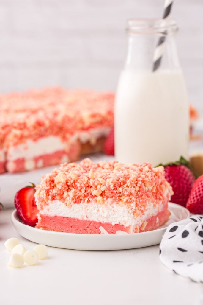 Strawberry Crunch Brownies on a plate