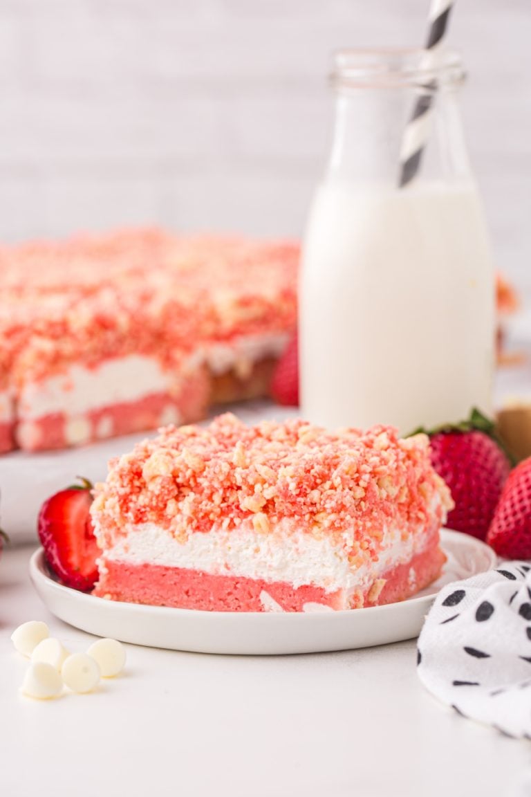 Strawberry Crunch Brownies on a plate