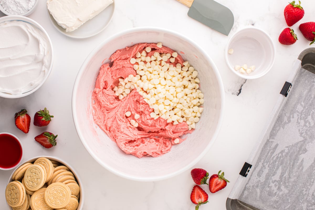 cake mix and chocolate chips in a bowl