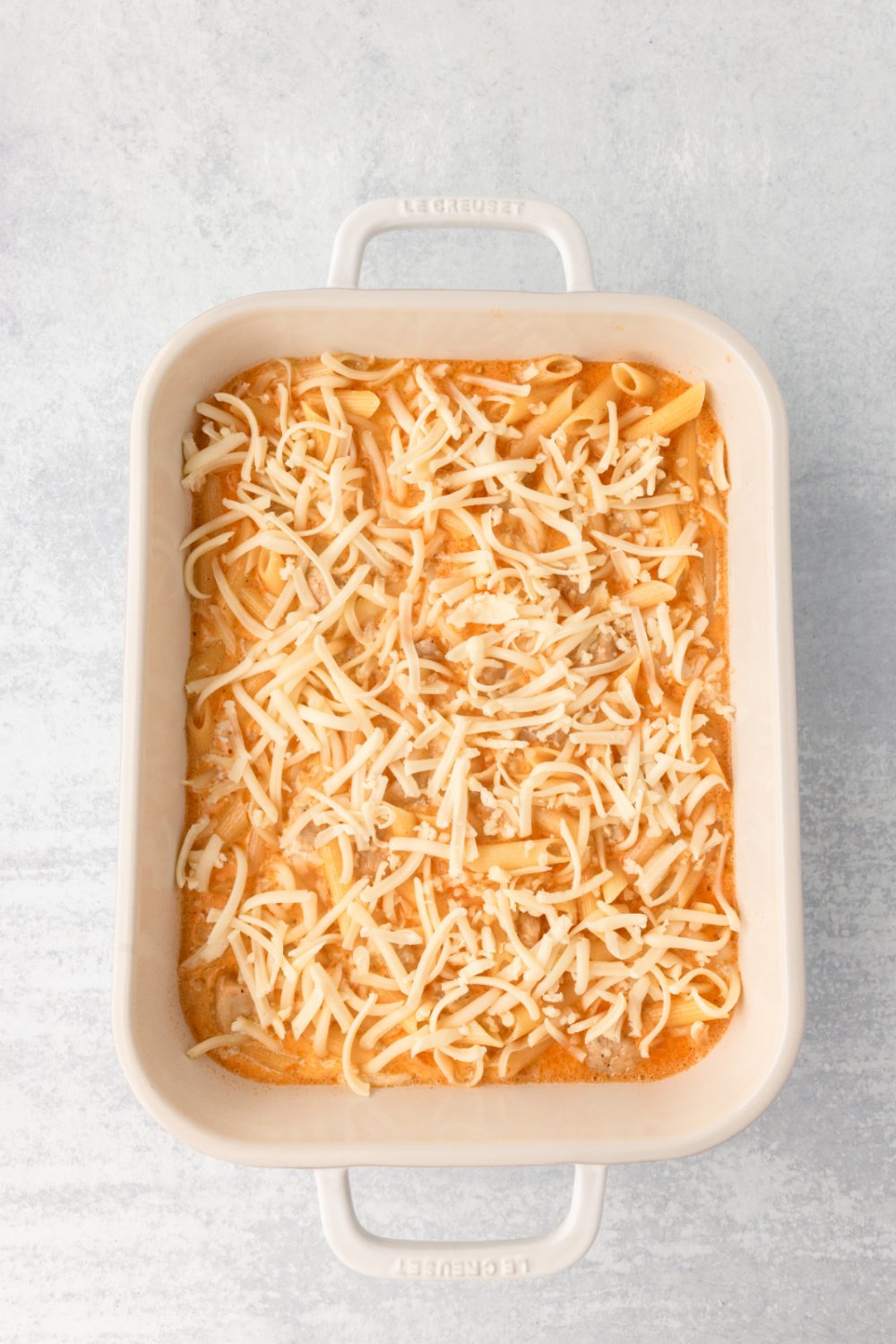 pasta mixture  transfered to baking dish