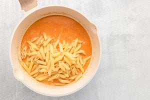 pasta added to pan