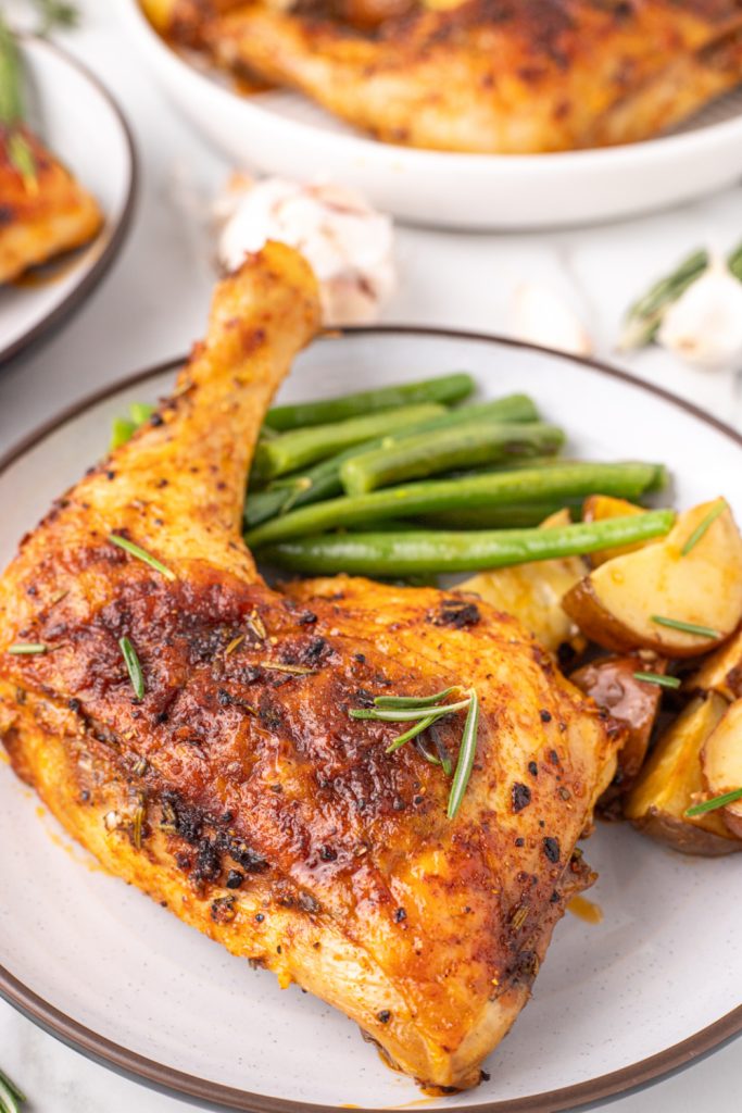 Rosemary Garlic Chicken Quarter on a plate