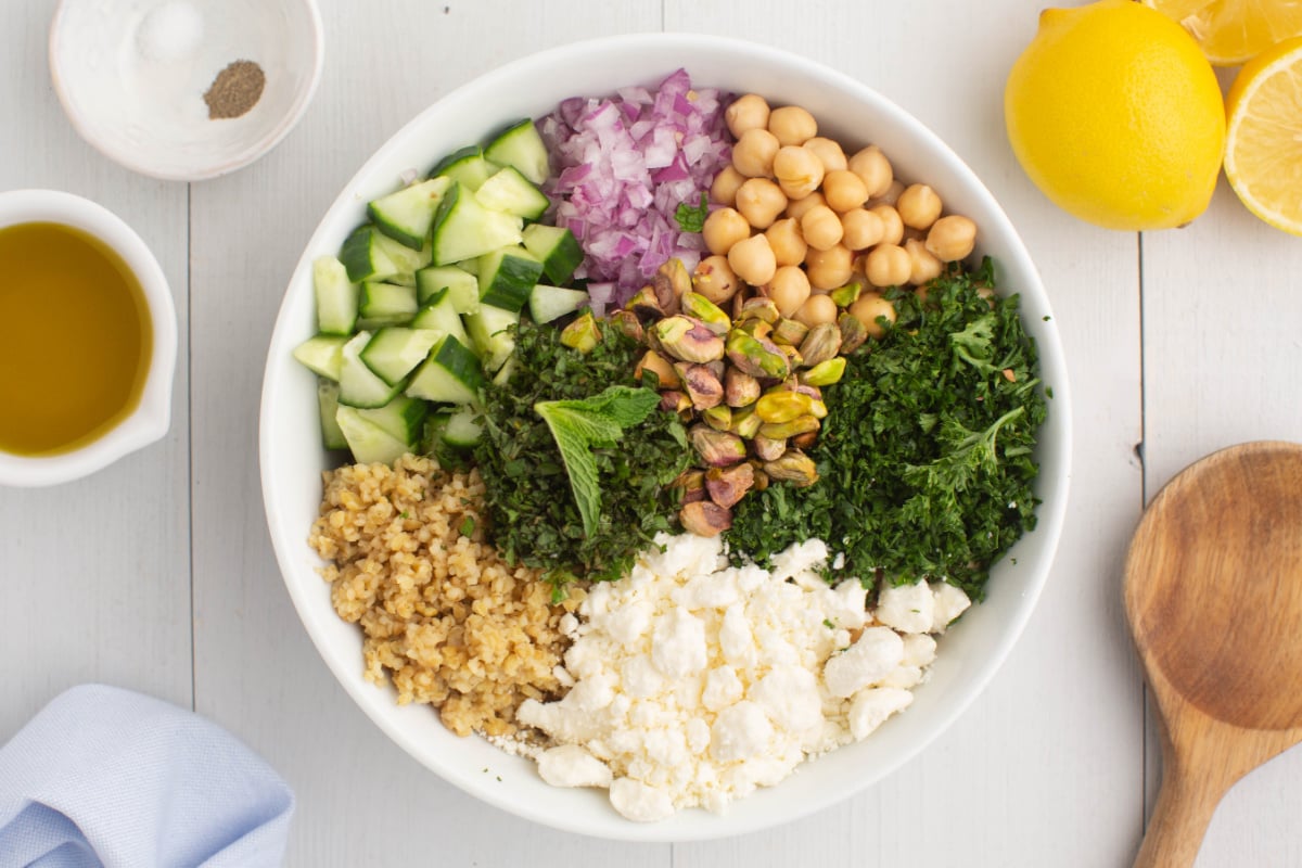 Famous Jennifer Aniston Salad ingredients in a bowl
