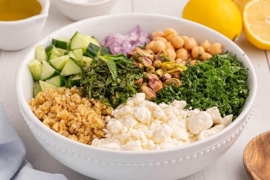 Famous Jennifer Aniston Salad ingredients in a bowl