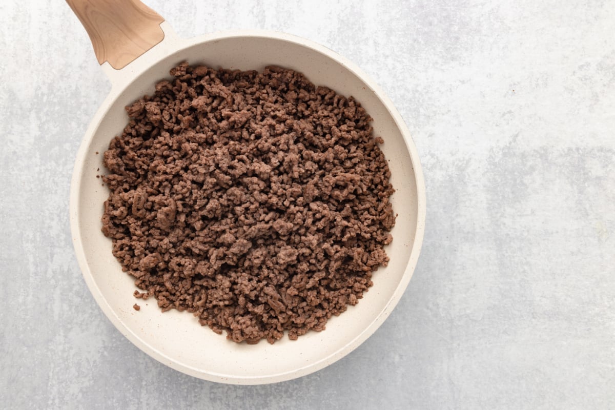browned meat in a pan
