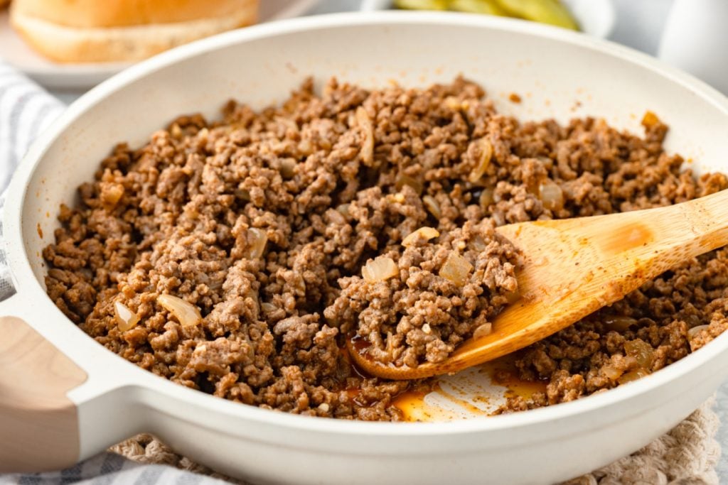 seasoned beef in a pan