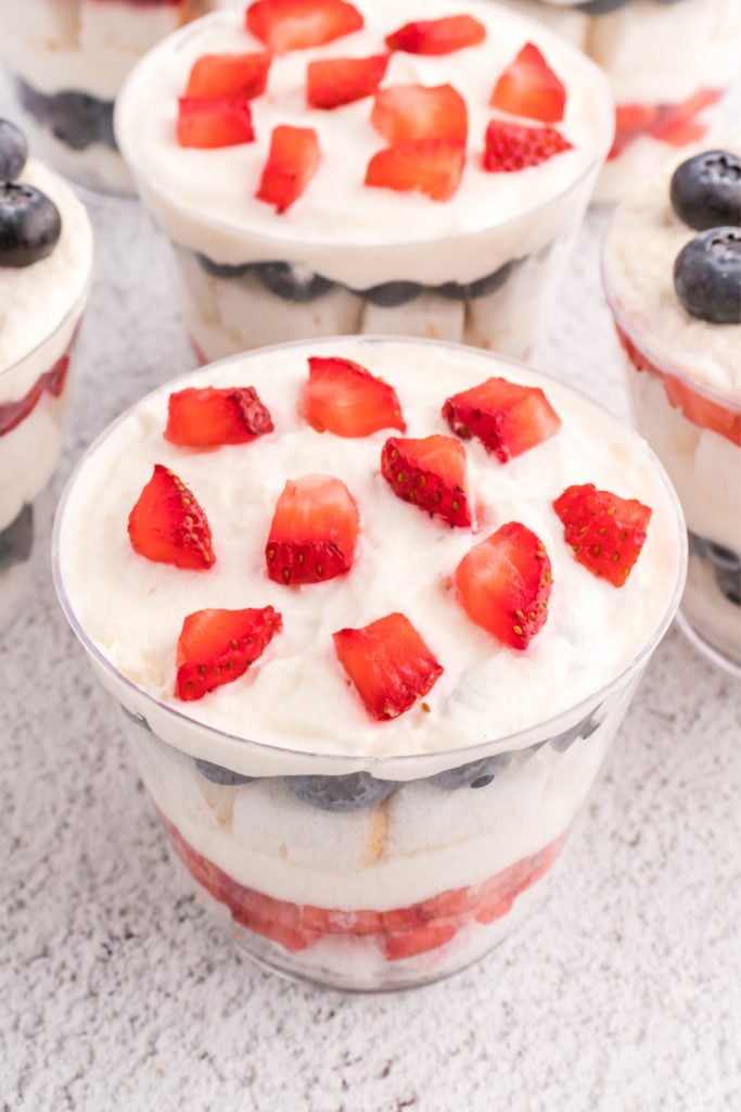 Red White and Blue Mini Trifles in cups