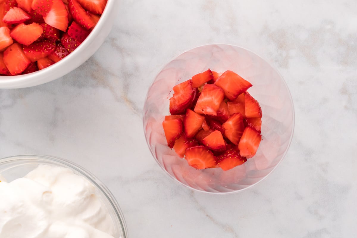 chopped strawberries added to cup