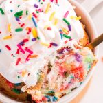 Air Fryer Funfetti Mug Cake in a coffee mug