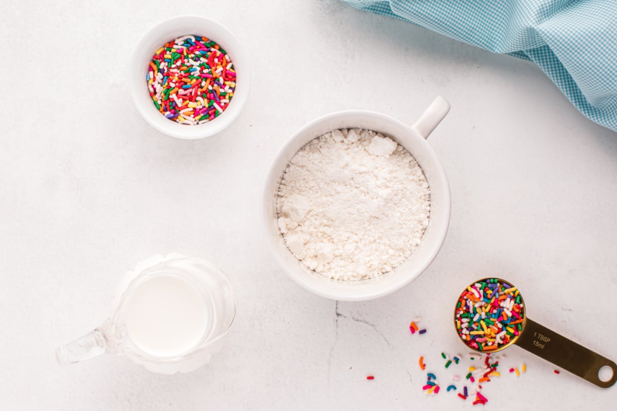 ingredients for Air Fryer Funfetti Mug Cake