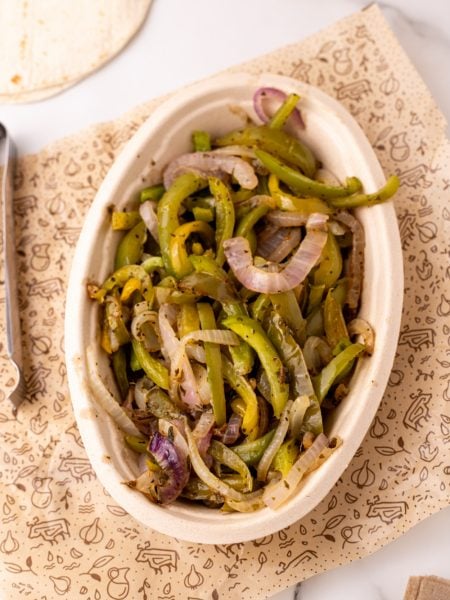 Copycat Chipotle Fajita Veggies in a container