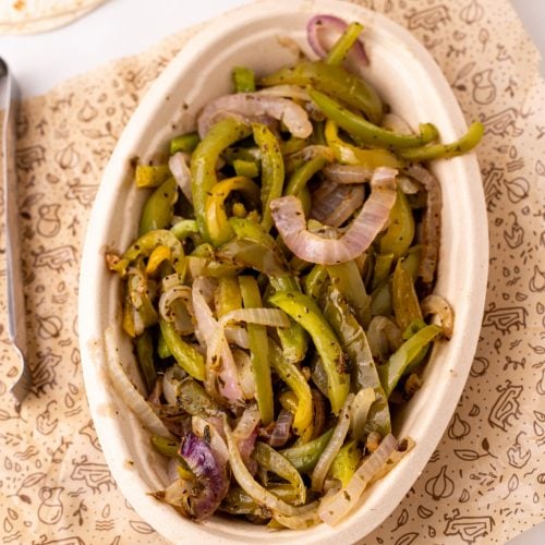 Copycat Chipotle Fajita Veggies in a container