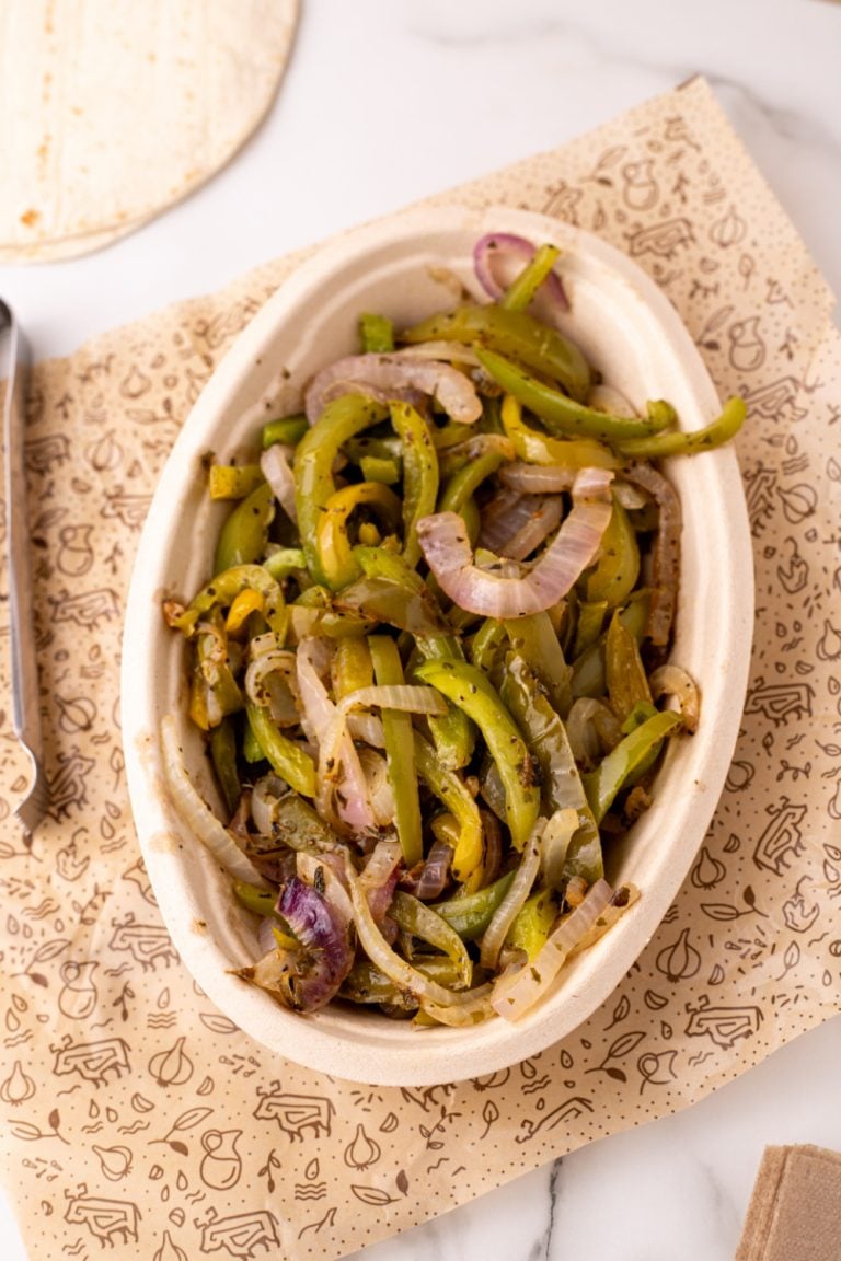 Copycat Chipotle Fajita Veggies in a container