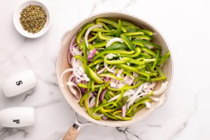 sliced veggies in a pan