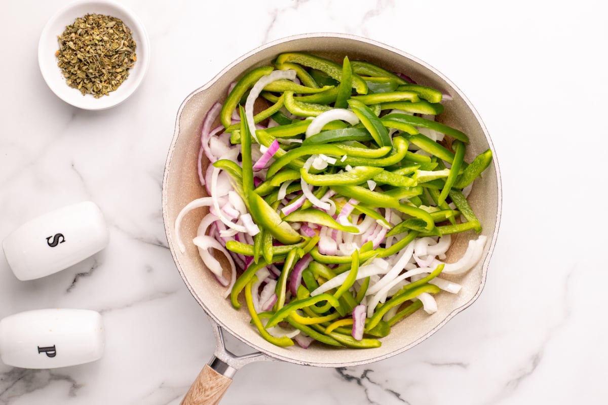 sliced veggies in a pan