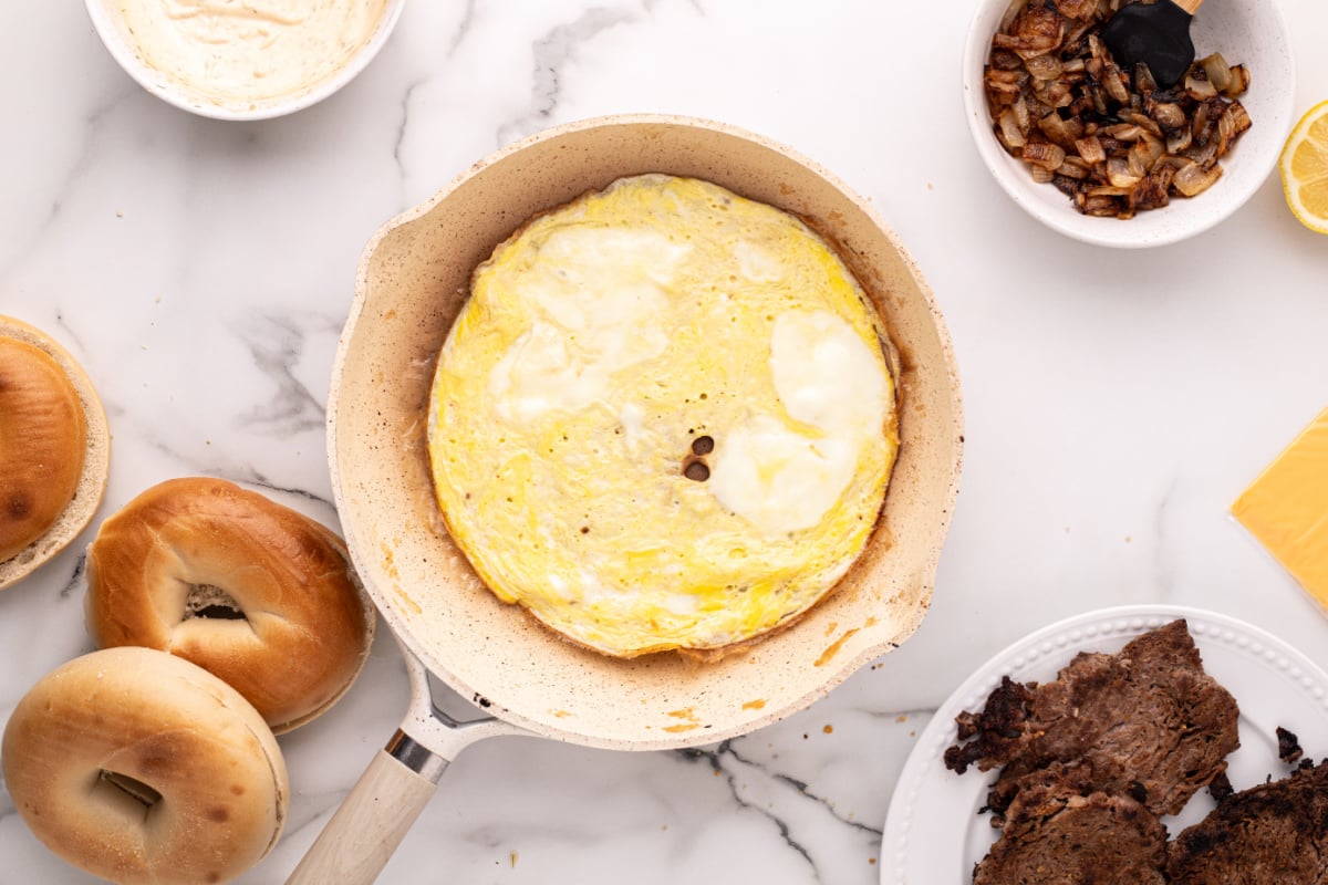 cooked egg in a pan